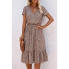 Bidebuvar Kadın Kısa Kollu V Yakalı Beli Lastikli Midi Süprem Elbise