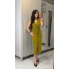 Bidebuvar Kadın Kısa Kollu V Yakalı önü Sarmal Detaylı Yırtmaçlı Sandy Midi Elbise