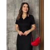 Bidebuvar Kadın Kısa Kollu Yakalı Yırtmaçlı Midi Viskon Iki Iplik Elbise