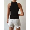 Bidebuvar Kadın Kolsuz Halter Yaka Mini Baklava Desenli Triko Bluz