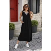 Bidebuvar Kadın Kolsuz V Ribana Yakalı Cepli Uzun Viskon Iki Iplik Elbise