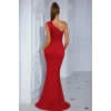 Bidebuvar Kadın Tek Omuzdan Askılı Derin Yırtmaçlı Uzun Ithal Krep Elbise