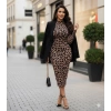 Bidebuvar Kadın Uzun Kollu Balıkçı Yaka Leopar Desenli Midi Boy Elbise
