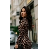 Bidebuvar Kadın Uzun Kollu Balıkçı Yaka Leopar Desenli Midi Boy Elbise