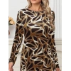 Bidebuvar Kadın Uzun Kollu Bisiklet Yaka Desenli Dalgıç Kısa Elbise