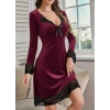 Bidebuvar Kadın Uzun Kollu V Dantel Yakalı Mini Kadife Elbise