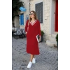 Bidebuvar Kadın Uzun Kollu V Yakalı Yandan Yırtmaçlı Iki Iplik Midi Elbise
