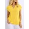 Bidebuvar Kadın V Yaka Kısa Kol Dokuma Viskon Kumaş Bluz