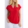 Bidebuvar Kadın V Yaka Kısa Kol Dokuma Viskon Kumaş Bluz