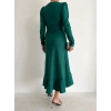 Bidebuvar Kadın Yeşil Krep Kumaş Midi Boy Kuşaklı Uzunkol Elbise