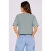 Bidebuvar Kedi Baskılı Oversize Crop Tişört Salaş Basic Yarım Kol T-shirt - Mint Yeşili