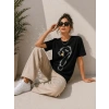 Bidebuvar Kuğu Figürlü Soru İşareti Baskılı Tişört Kısa Kol T-Shirt - Siyah