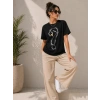 Bidebuvar Kuğu Figürlü Soru İşareti Baskılı Tişört Kısa Kol T-Shirt - Siyah
