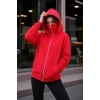 Bidebuvar Maskeli Ninja Model Çift Kapüşonlu 3 İplik Şardonlu Fermuarlı Oversize Sweatshirt - Kırmızı