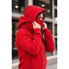 Bidebuvar Maskeli Ninja Model Çift Kapüşonlu 3 İplik Şardonlu Fermuarlı Oversize Sweatshirt - Kırmızı