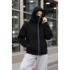 Bidebuvar Maskeli Ninja Model Çift Kapüşonlu 3 İplik Şardonlu Fermuarlı Oversize Sweatshirt - Siyah