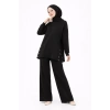 Bidebuvar Osy Modal Yumuşak Dokulu Kumaş Modern Tesettür Takım Yandan Metal Çıtçıtlı Uzun Tunik Pantolon Set Salaş Kalıp - Siyah