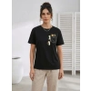 Bidebuvar Sevimli Kedi Cep Baskılı Tişört Kısa Kol Yazlık T-Shirt - Siyah