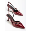 Bidebuvar ST-005 Bordo Rugan Günlük 7 cm Topuklu Bayan Ayakkabı