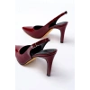 Bidebuvar ST-1153 Bordo Rugan Günlük Arkası Açık 9 cm Topuklu Kadın Ayakkabı
