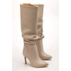 Bidebuvar SYT-2003 Bej Körüklü İnce Topuklu Günlük Bayan Çizme