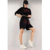 Bidebuvar Unisex Nakış İşlemeli Şort Takım - Siyah