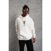 Bidebuvar Unisex Sırt Baskılı Kapüşonlu Üç İplik Oversize Sweatshirt - Beyaz
