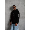 Bidebuvar Unisex Sırt Baskılı Kapüşonlu Üç İplik Oversize Sweatshirt - Siyah