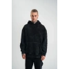 Bidebuvar Unisex Uzun Kol Kapşonlu Yıkamalı Nakışlı SweatShirt - Siyah