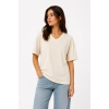 Bidebuvar V Yaka Basic Tişört Kısa Kol Yazlık Regular Fit T-Shirt - Bej