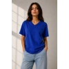 Bidebuvar V Yaka Basic Tişört Kısa Kol Yazlık Regular Fit T-Shirt - Saks Mavisi