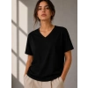 Bidebuvar V Yaka Basic Tişört Kısa Kol Yazlık Regular Fit T-Shirt - Siyah