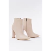 Bidebuvar VRT-4801 Bej Yüksek Kalın Topuklu Fermuarlı Kadın Bot