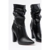 Bidebuvar VRT-4815 Siyah Yüksek Kalın Topuklu Körüklü Fermuarlı Kadın Bot
