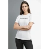 Bidebuvar Wafıl Kumaş Tişört Regular Kalıp Bisiklet Yaka Baskılı Günlük Basic T-Shirt - Beyaz