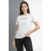 Bidebuvar Wafıl Kumaş Tişört Regular Kalıp Bisiklet Yaka Baskılı Günlük Basic T-Shirt - Beyaz