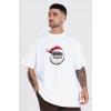 Bidebuvar Yılbaşı Gözlüklü Noel Baba Baskılı Kısa Kollu Oversize Bisiklet Yaka T-shirt - Beyaz