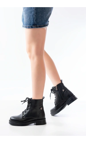 Bidebuvar 02-2003 Siyah Bağcıklı Fermuarlı Günlük Kadın Bot