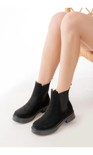 Bidebuvar 02-2137 Siyah Süet Lastikli Günlük Kadın Bot