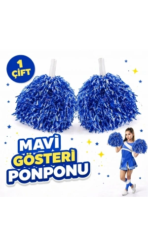Bidebuvar 1 Çift Mavi Okul Gösteri Ponponları Ekstra Dolgun