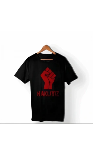 Bidebuvar 1 Mayıs Emek Ve Dayanışma Günü HAKLIYIZ Baskılı Bisiklet Yaka T-shirt - Siyah