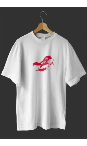 Bidebuvar 1 Mayıs Emekçiler Günü Baskılı Oversize Bisiklet Yaka T-shirt - Beyaz