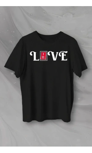 Bidebuvar 14 Şubat Sevgililer Günü Love Baskılı Oversize Bisiklet Yaka T-shirt - Siyah