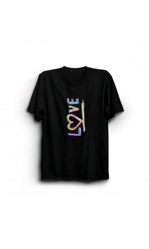 Bidebuvar 14 Şubat Sevgililer Günü Love Baskılı Oversize Bisiklet Yaka T-shirt - Siyah