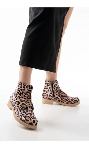 Bidebuvar 165-225 Leopar Bağcıklı Fermuarlı Günlük Kadın Bot