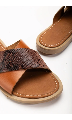 Bidebuvar 169-076 Taba Ortopedik Hakiki Deri Çapraz Bantlı Kadın Terlik