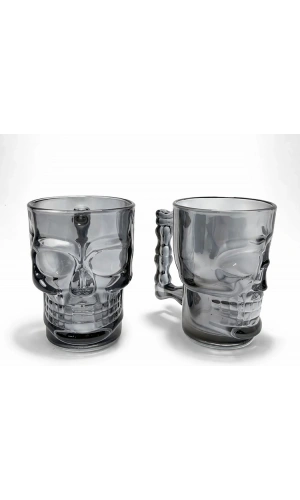 Bidebuvar 2li Siyah Cam Kurukafa Kupa Bardak Seti