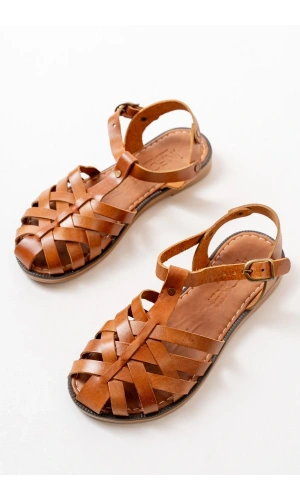 Bidebuvar 205-02 Taba Ortopedik Hakiki Deri Kadın Sandalet