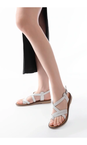 Bidebuvar 205-09 Beyaz Ortopedik Hakiki Deri Kadın Sandalet