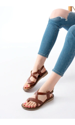 Bidebuvar 205-09 Koyu Kahve Ortopedik Hakiki Deri Kadın Sandalet